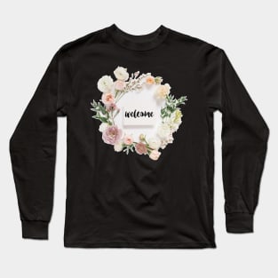 Floral Wreath with Welcome Canvas Long Sleeve T-Shirt